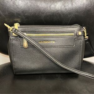 Liz Claiborne Elly Black Pebbled Faux Leather Convertible Crossbody Bag